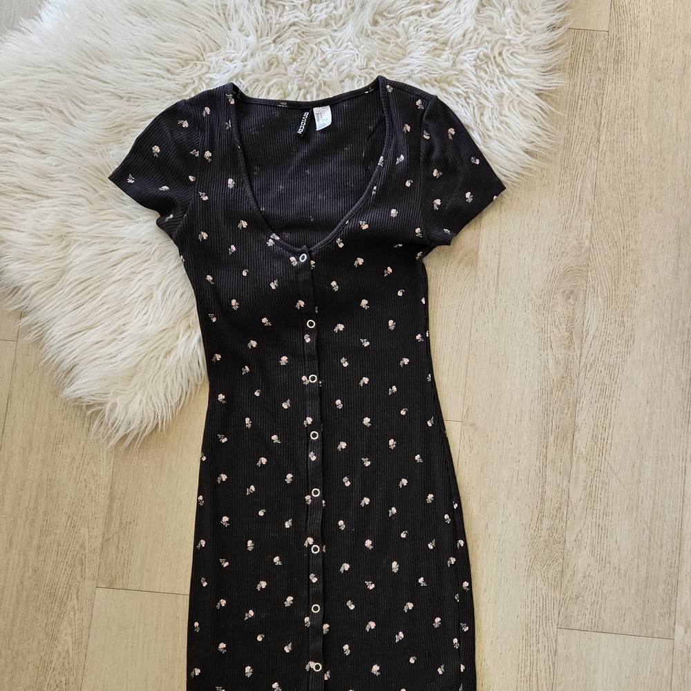 Black Floral Button-Down Dress